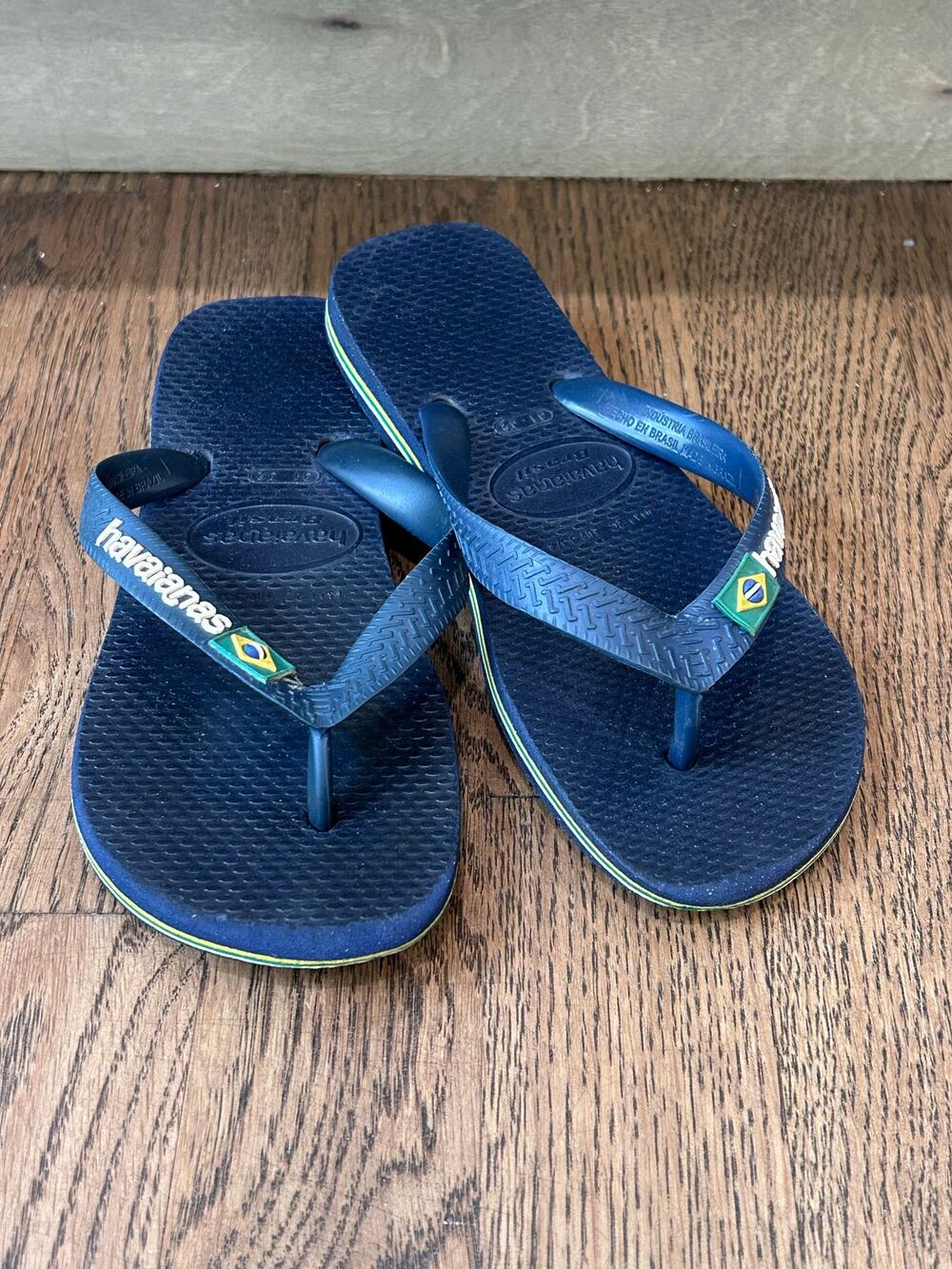 Havaianas Kids Brasil Logo Flip Flops Navy Blue Sz 12 Toddler Little Kid Summer